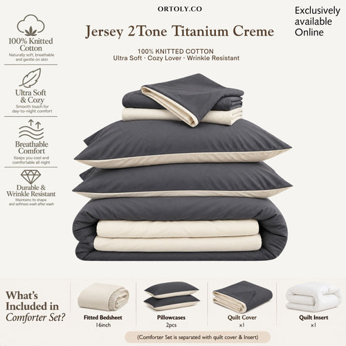 Cotton Premium Jersey Knit TWO TONE TITANIUM CREME Minimalist Series (16 Inch)