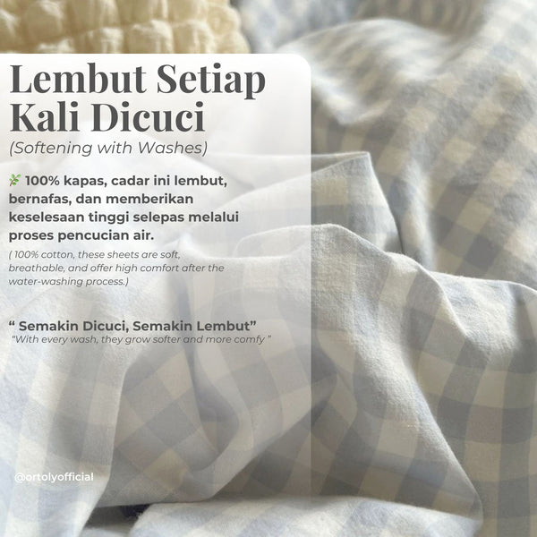 Linen Cotton Mix Plaid Blue Japanese Linen Series (14inch)