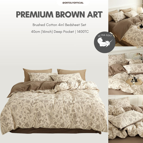 Brushed Cotton Premium Brown Art Flora Series (16inch)