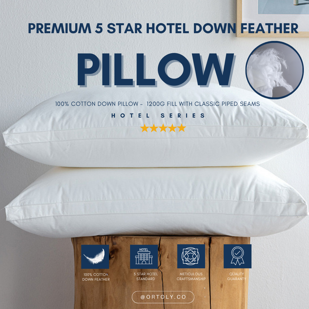Cotton 5🌟 Hotel-Style Down Feather Pillow | 1100g 1200g Fill | Fluffy & Supportive