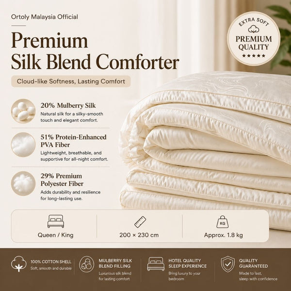 Premium Silk Blend Comforter | Mulberry Silk Quilt | Hotel Quality Soft & Fluffy Blanket