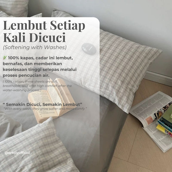 Linen Cotton Mix Plaid Grey Japanese Linen Series (14inch)