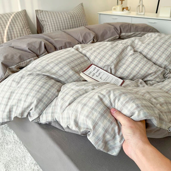Linen Cotton Mix Plaid Grey Japanese Linen Series (14inch)