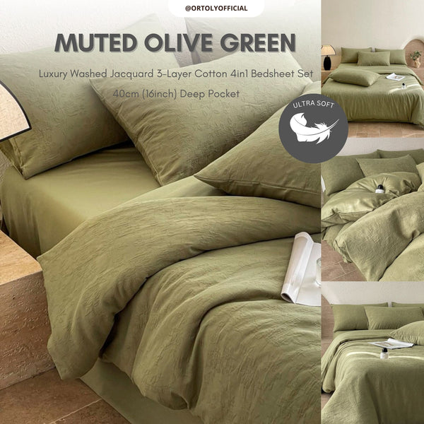 Cotton Jacquard 3-Layer MUTED OLIVE GREEN Flora Series (16inch)