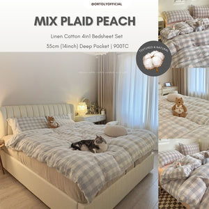 Linen Cotton MIX PLAID PEACH Japanese Linen Series (14inch)