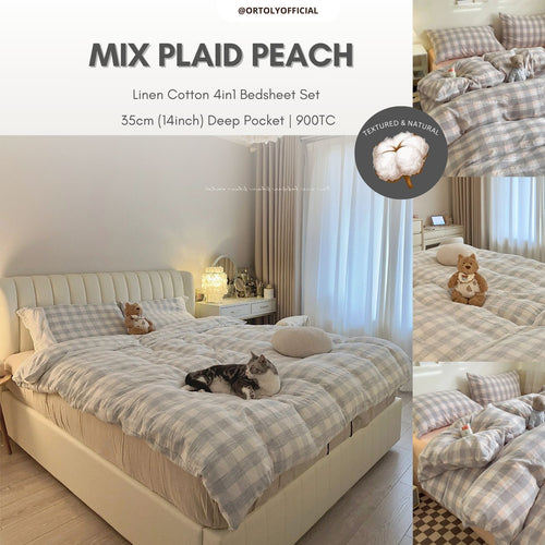 Linen Cotton MIX PLAID PEACH Japanese Linen Series (14inch)
