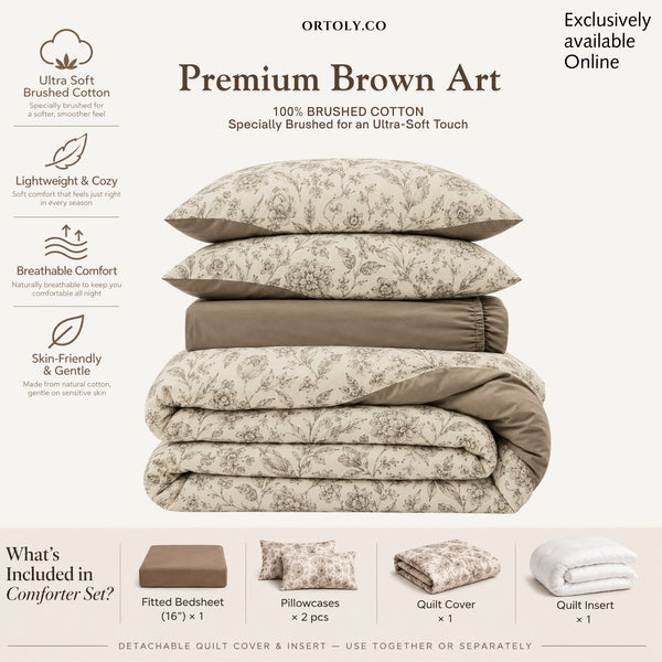 Brushed Cotton Premium Brown Art Flora Series (16inch)