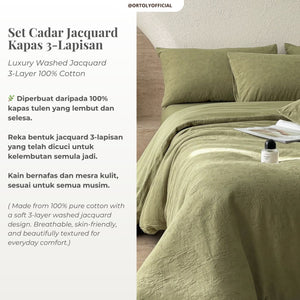 Cotton Jacquard 3-Layer MUTED OLIVE GREEN Flora Series (16inch)