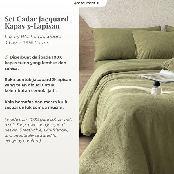 Cotton Jacquard 3-Layer MUTED OLIVE GREEN Flora Series (16inch)