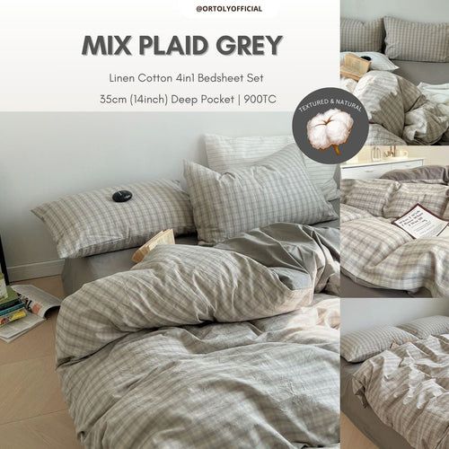 Linen Cotton Mix Plaid Grey Japanese Linen Series (14inch)