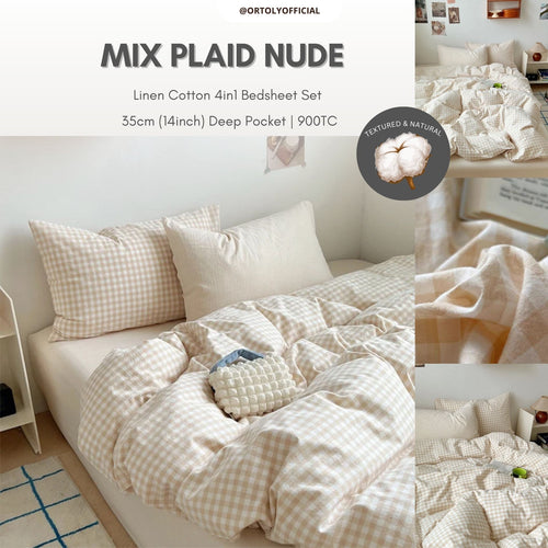 Linen Cotton Mix Plaid Nude Japanese Linen Series (14inch)