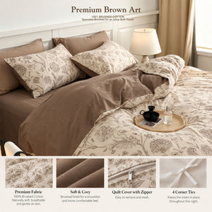 Brushed Cotton Premium Brown Art Flora Series (16inch)