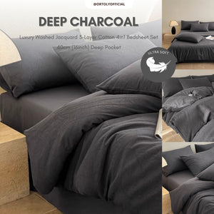 Cotton Jacquard 3-Layer DEEP CHARCOAL Flora Series (16inch)