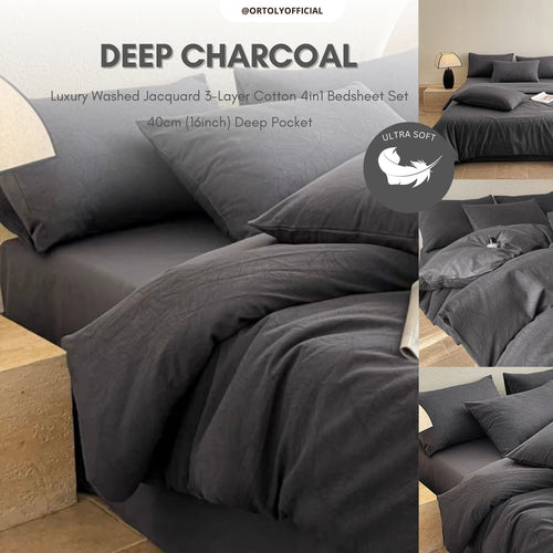 Cotton Jacquard 3-Layer DEEP CHARCOAL Flora Series (16inch)