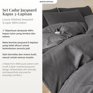 Cotton Jacquard 3-Layer DEEP CHARCOAL Flora Series (16inch)