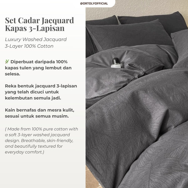 Cotton Jacquard 3-Layer DEEP CHARCOAL Flora Series (16inch)