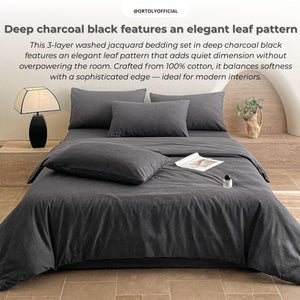 Cotton Jacquard 3-Layer DEEP CHARCOAL Flora Series (16inch)