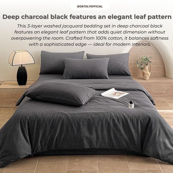 Cotton Jacquard 3-Layer DEEP CHARCOAL Flora Series (16inch)