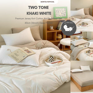 Cotton Premium Jersey Knit TWO TONE KHAKI WHITE Minimalist Series (16 Inch)