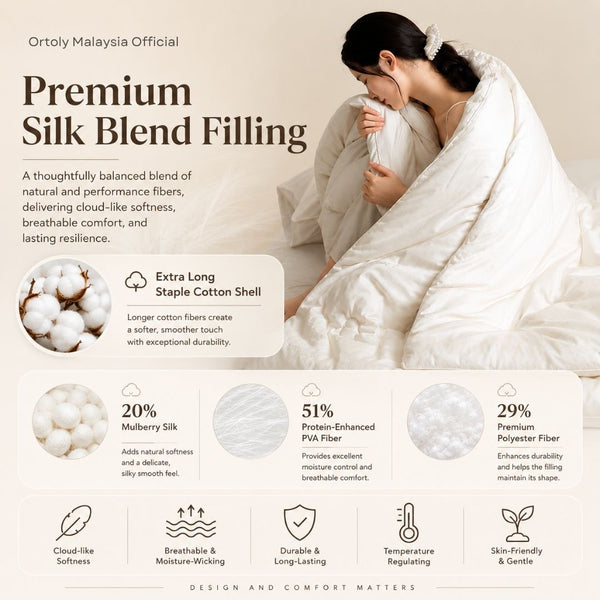 Premium Silk Blend Comforter | Mulberry Silk Quilt | Hotel Quality Soft & Fluffy Blanket