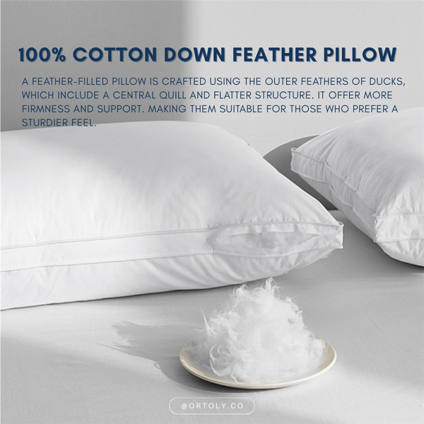 Cotton 5🌟 Hotel-Style Down Feather Pillow | 1100g 1200g Fill | Fluffy & Supportive