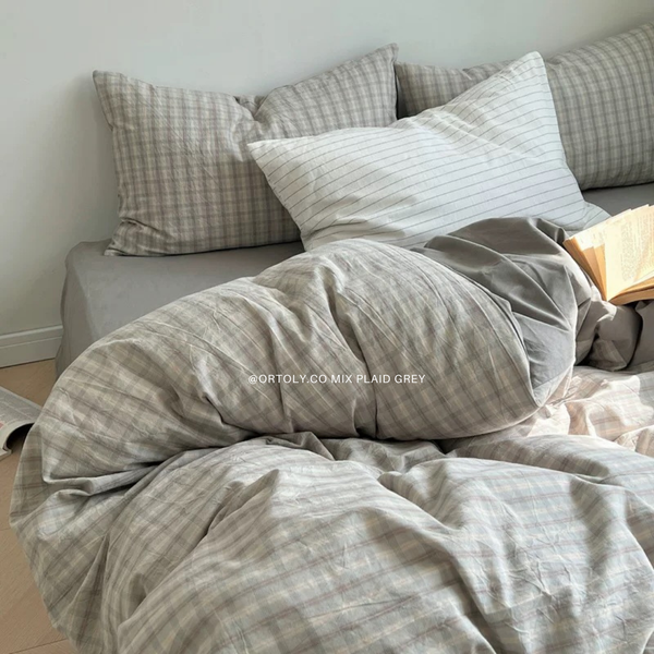 Linen Cotton Mix Plaid Grey Japanese Linen Series (14inch)