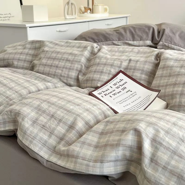 Linen Cotton Mix Plaid Grey Japanese Linen Series (14inch)