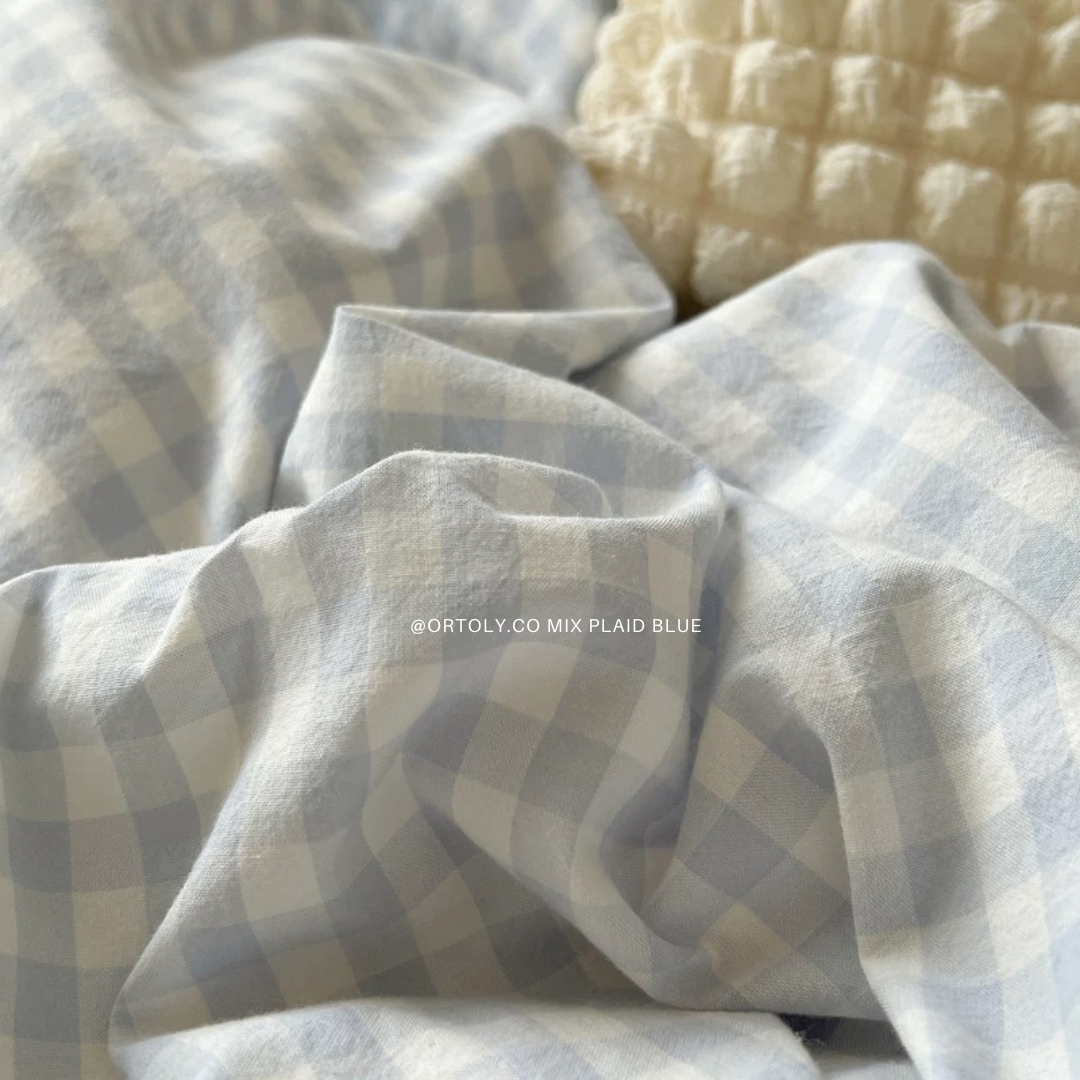 Washed Pure Cotton Mix Plaid Blue Japanese Linen Series (14inch)