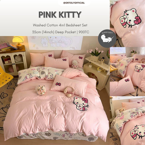 Washed Cotton PINK KITTY Cartoon Series (14inch)