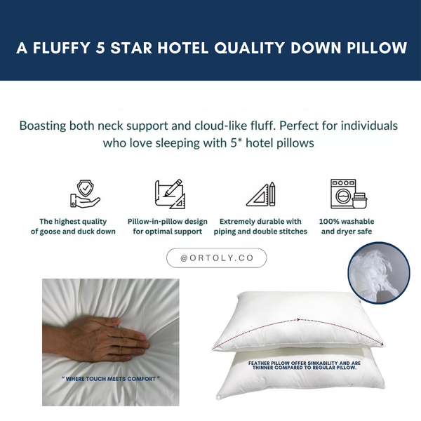 Cotton 5🌟 Hotel-Style Down Feather Pillow | 1100g 1200g Fill | Fluffy & Supportive