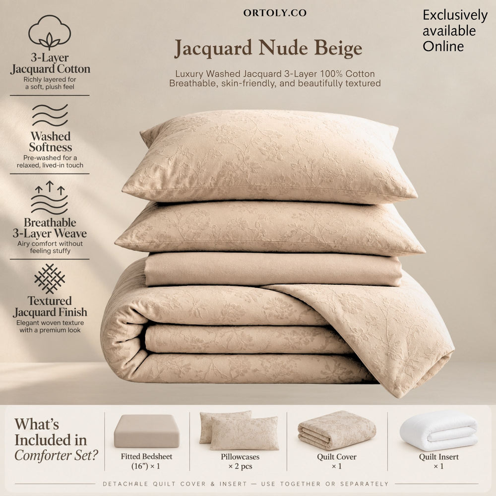 Cotton Jacquard 3-Layer NUDE BEIGE Flora Series (16inch)