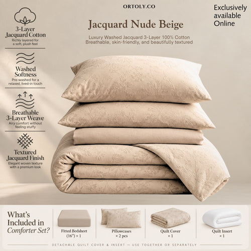 Cotton Jacquard 3-Layer NUDE BEIGE Flora Series (16inch)