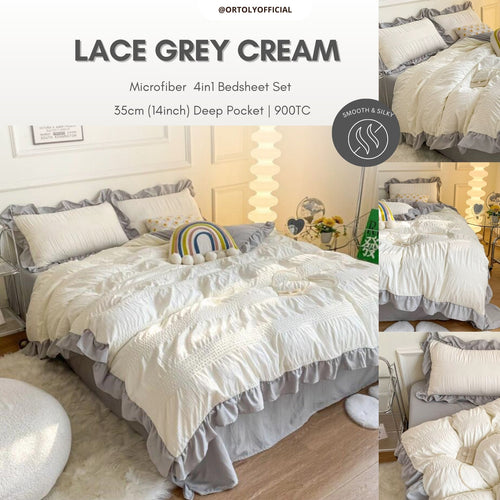 Washed Cotton LACE GREY CREAM Lace Series (14inch)