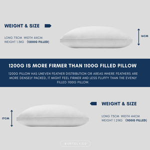 Cotton 5🌟 Hotel-Style Down Feather Pillow | 1100g 1200g Fill | Fluffy & Supportive