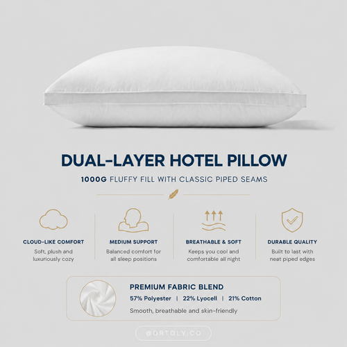 Cotton 5🌟 Hotel-Style Down Feather Pillow | 1000g Fill | Cloud Like Comfort