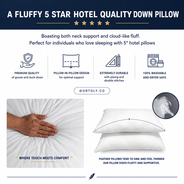 Cotton 5🌟 Hotel-Style Down Feather Pillow | 1000g Fill | Cloud Like Comfort