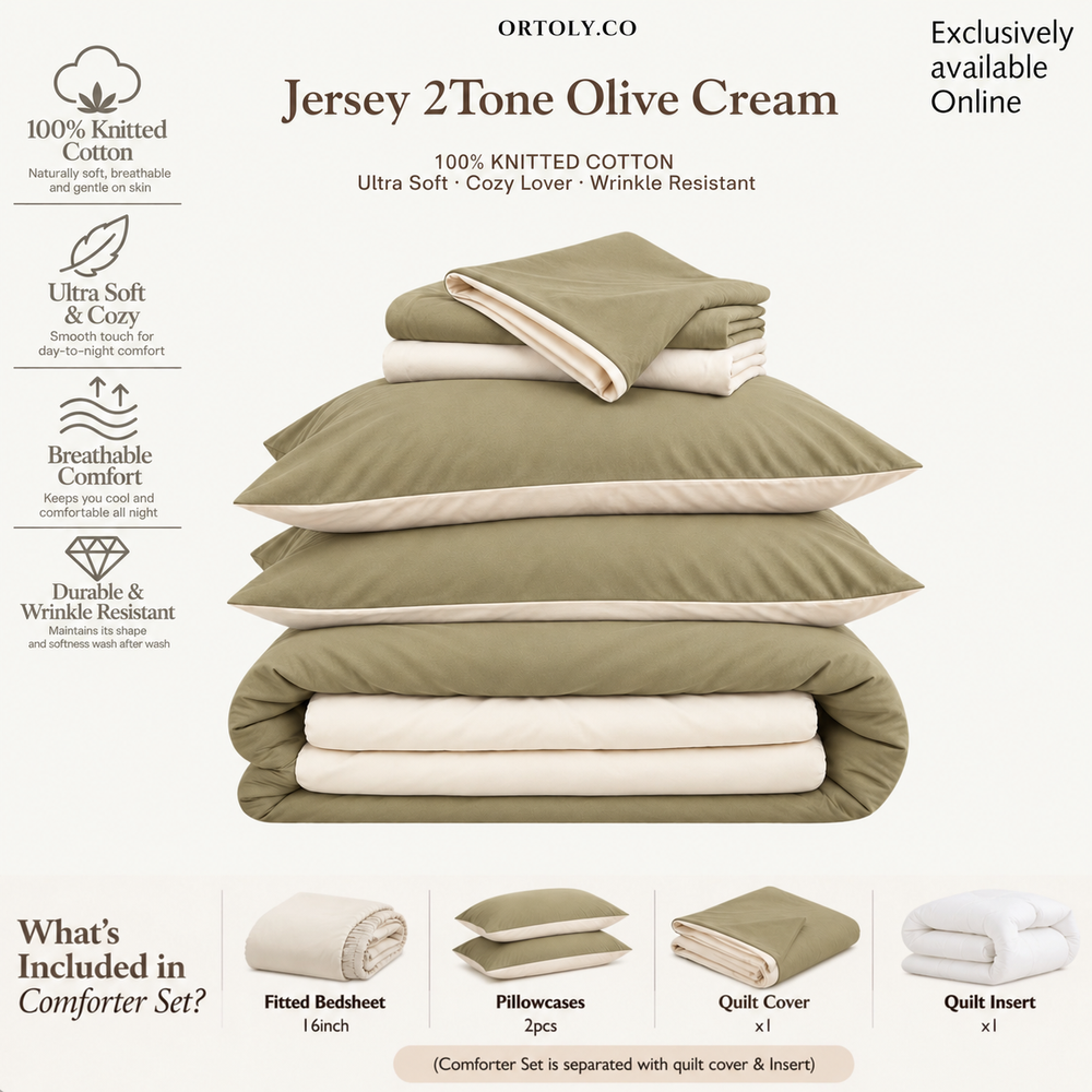 Cotton Premium Jersey Knit TWO TONE OLIVE CREME Minimalist Series (16 Inch)